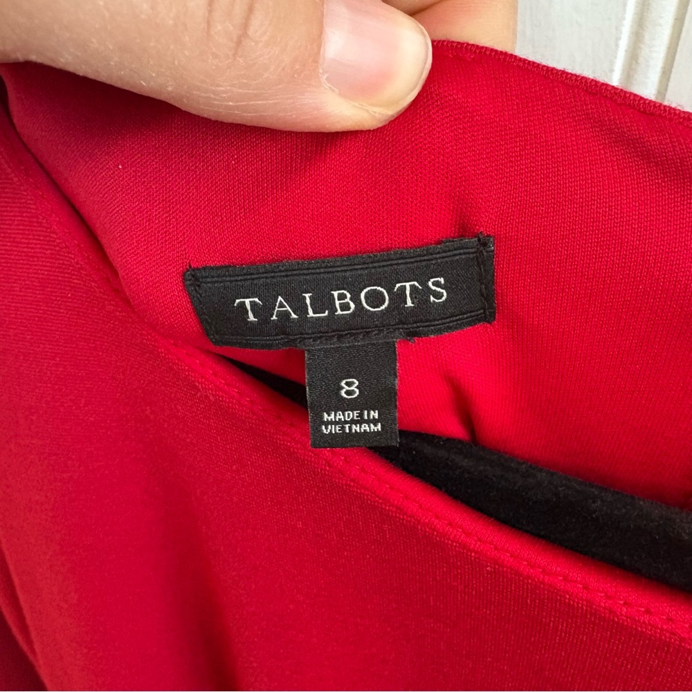Talbots Solid Red Flounce Sleeve Ponte Sheath Dre… - image 4